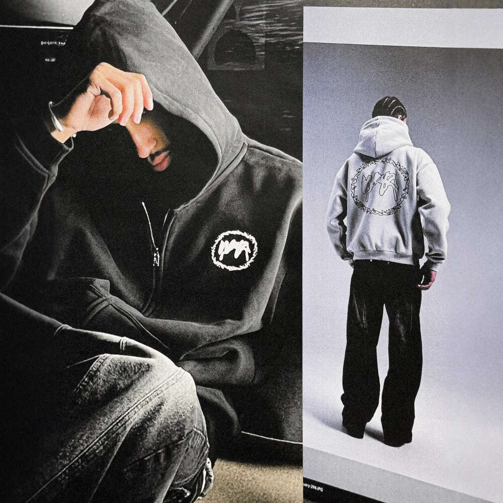 American Flying Goddess Embroidered Badge Open Chest Zipper Coat High Street Pure Cotton Couple's Loose Hoodie