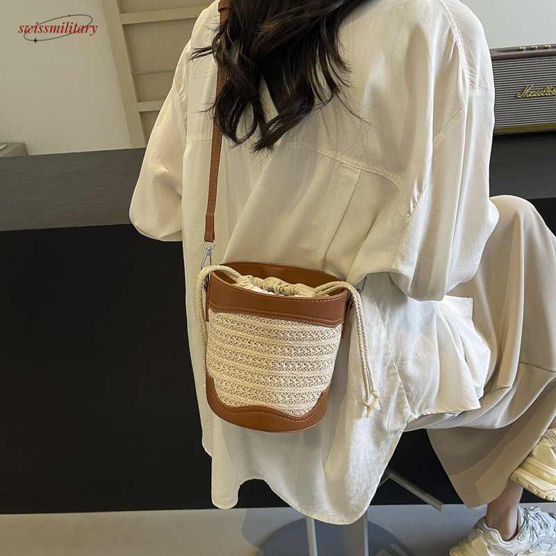 Summer popular bucket for women 2025 new niche design crossbody casual vacation grass woven shoulder bag #swissmilitary