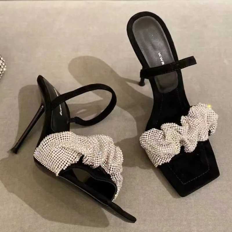 New Summer Fashion New Design PU High H Wens Shoes Square Toe 7 Hot Cm Non Slip Rhinestone Pumps Bling Wen Sandals Z250301