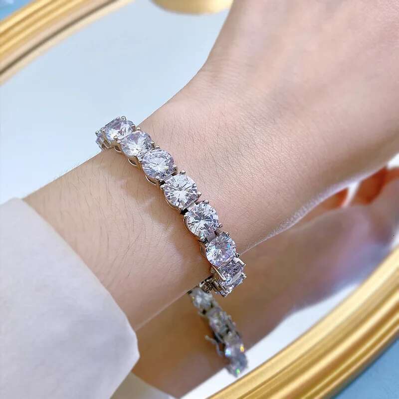 SpringLady Gold Plated 8MM Created Sapphire Dia Tennis Chain Bracelet Sterg Sier Hiphop Rock Jewelry