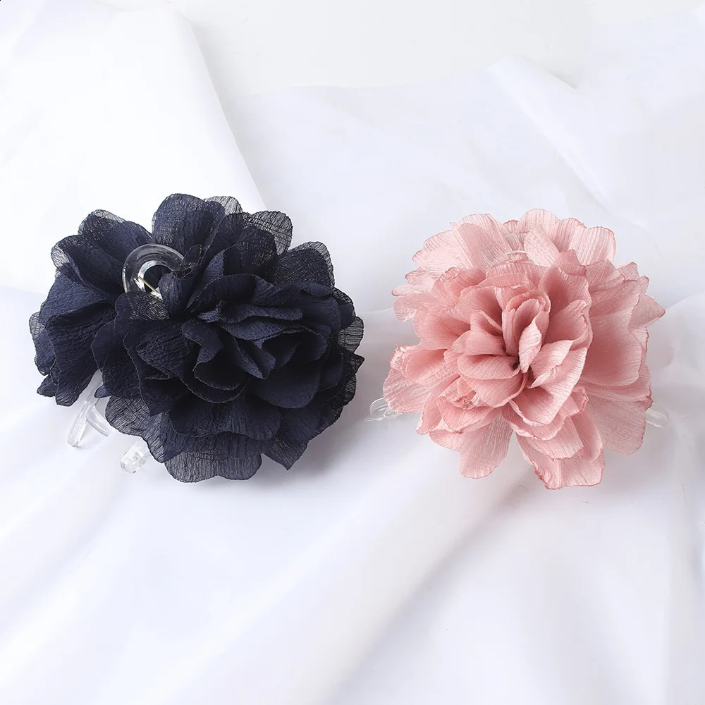 Fabric large flower hair clip womens soft chiffon tail holder bucket fashion 250218