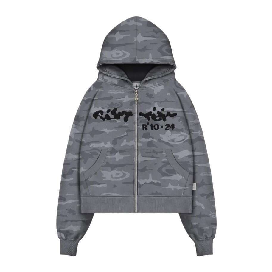 Fashionable Zipper Jacket for Men and Women, High Street Trendy Letter Embroidered Hoodie