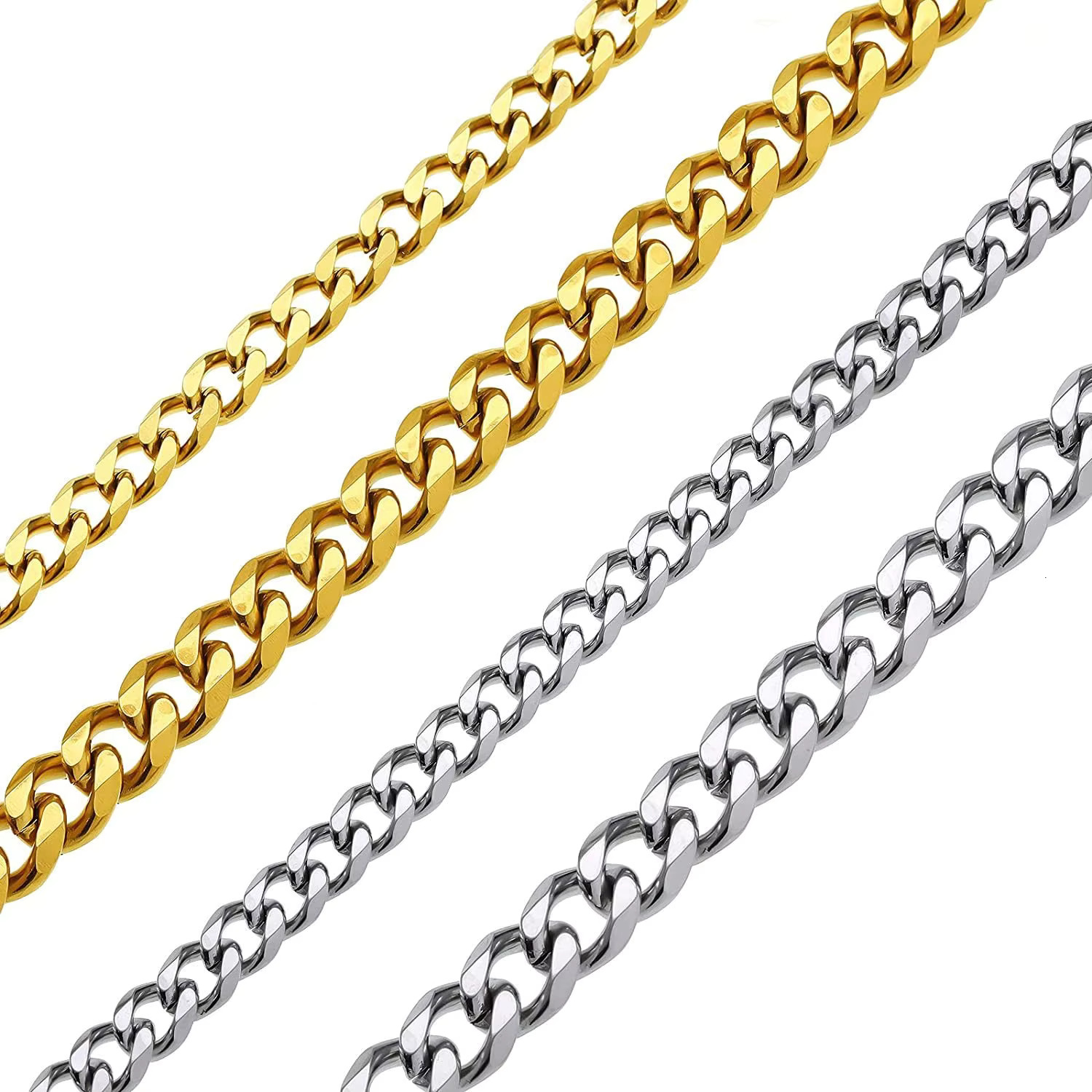 Fashion trend Cuban chain Gold plated stainless steel Hip Hop necklace, men's and women's laminated gold jewelry charm necklace