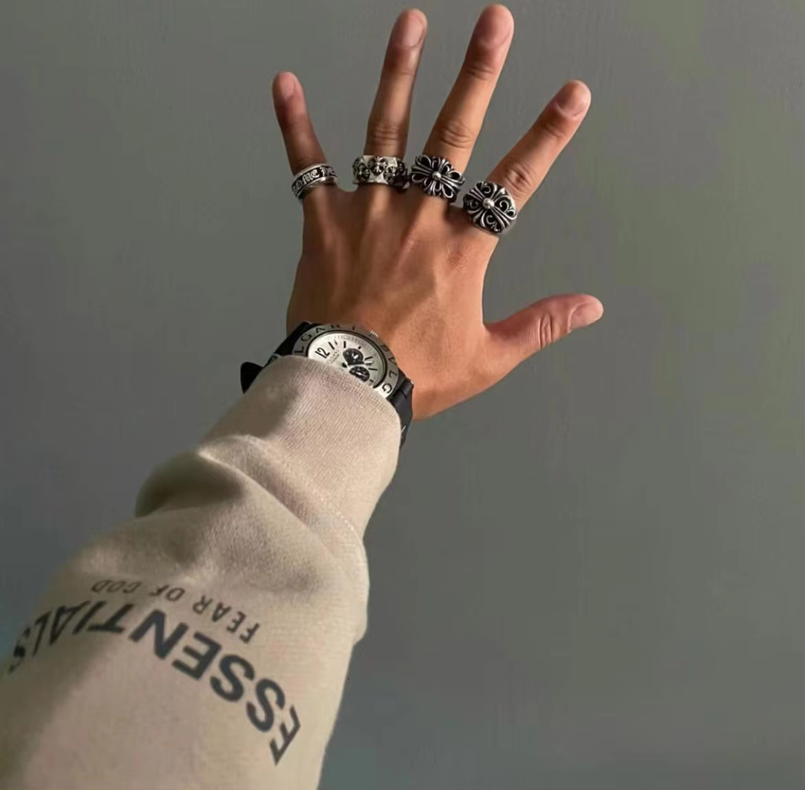 Xmzbx Wholesale Cross Sense odvanced Vintage Punk Hiphop Retro Style Open Roll Ring Fashion Jewelry for Men Woman Gothic Chro