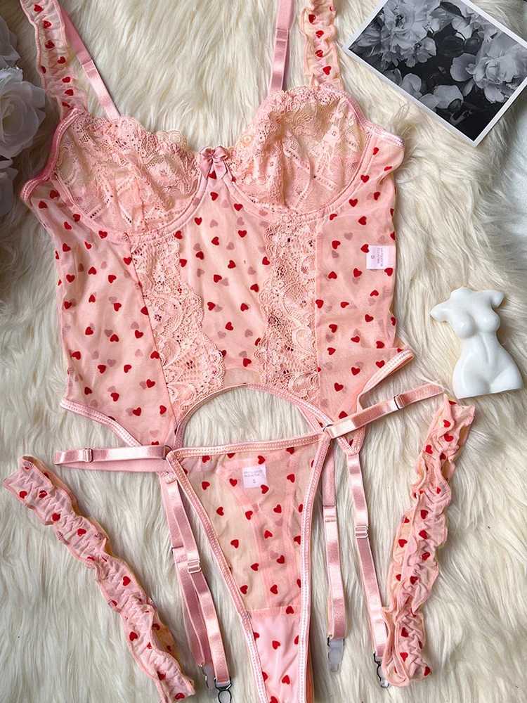 French sexy lingerie camisole vest bra set sexy lingerie camisole bra set love embroidery breathable dance Dj setXJ250301