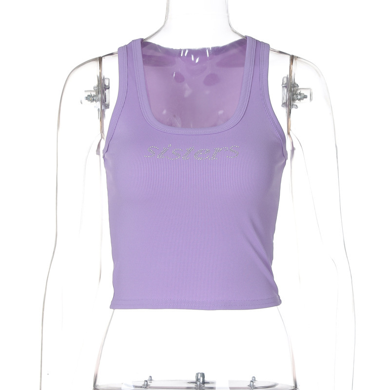 Women's Clothing New Summer New Product Fashion Street Photo Slim Fit Exposed Navel Hot Pressed Diamond Sleeveless Vest