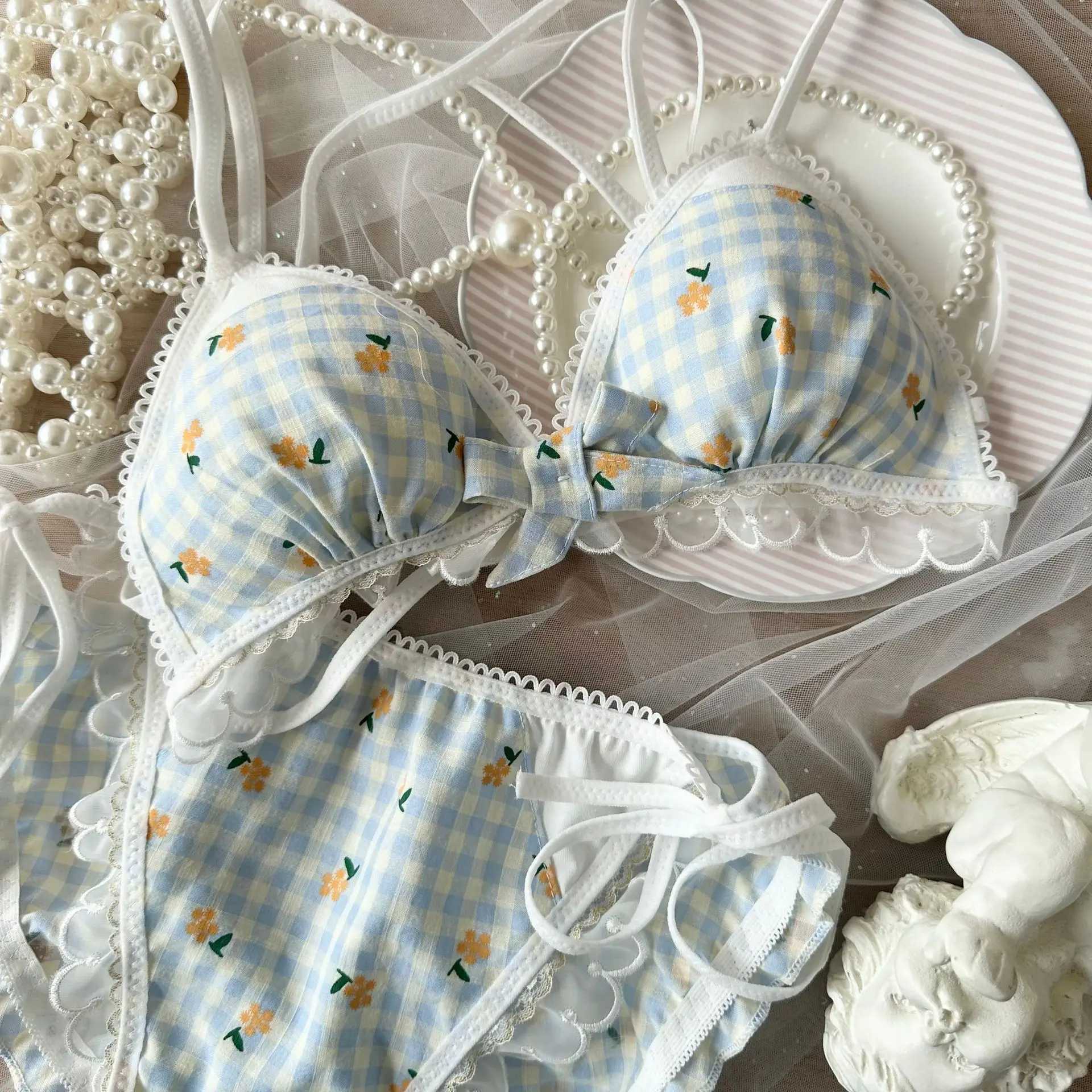 Cute bra and panty set seamless fresh lingerie briefs sweet lolita big show small chest soft girl brassiere cutton my melodyXJ250301