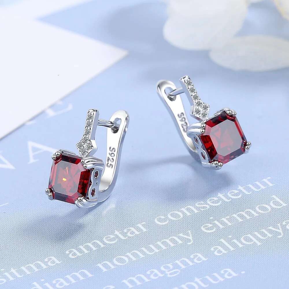 Color Square Zircon Earrings for Women Girl Simple Korean Fashion Sier Needle Ear Buckles Earring Trendy Jewelry