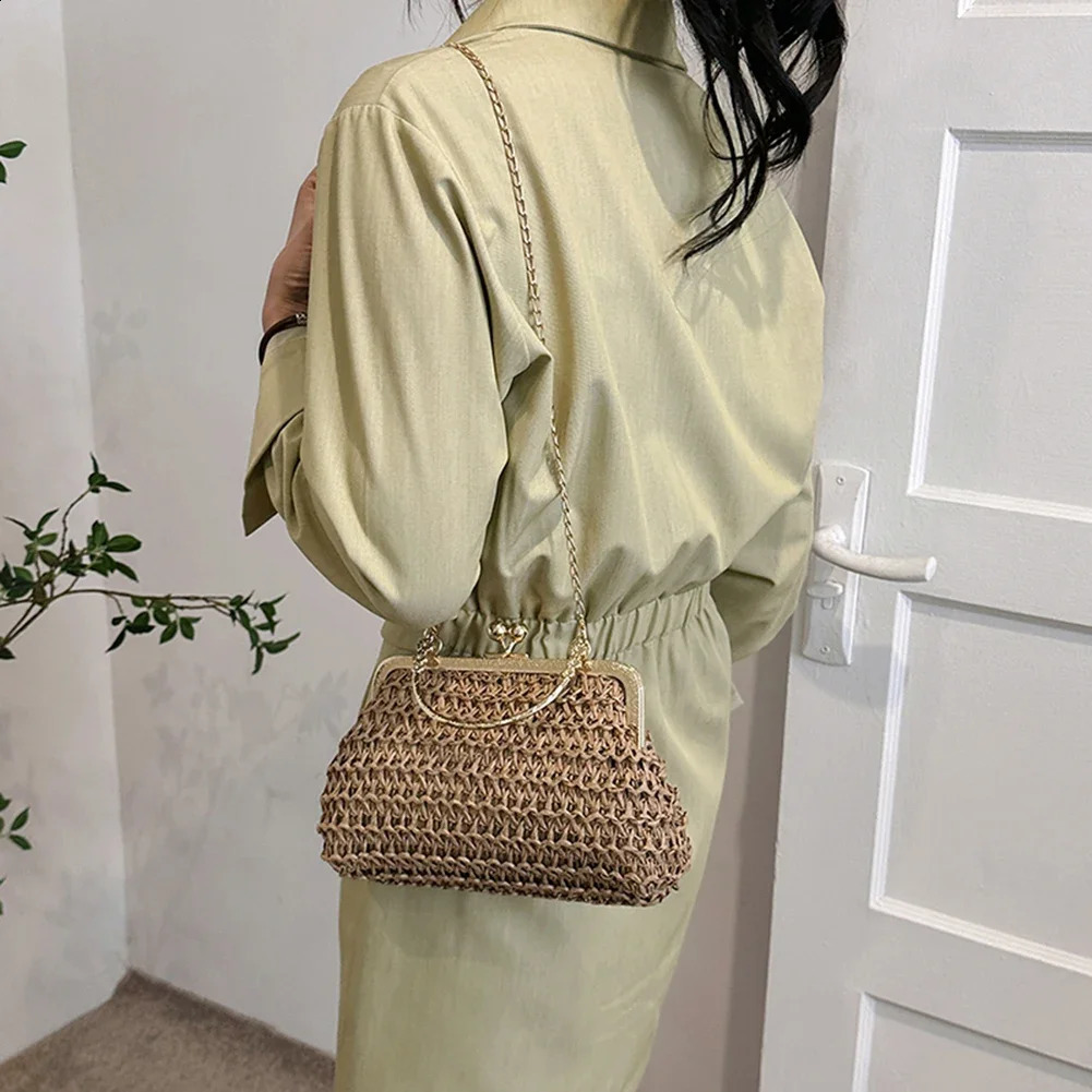 Chain Handwoven Handbags Summer Female Clutch Bag Simple Texture Dinner Party Handmade Casual Elegant Fashion Handheld Purse 250227Z