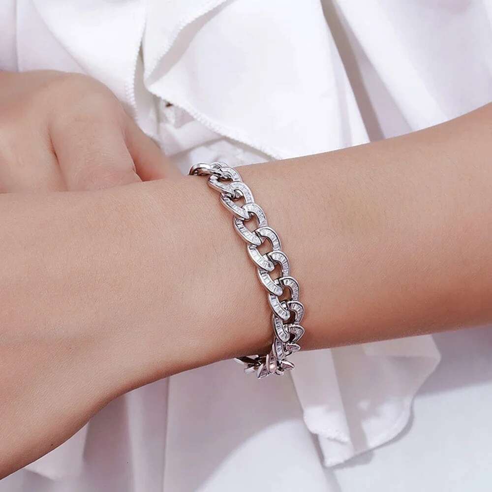 shop Hip Hop Rock Sterg Sier 10MM Simulated Moissanite Gemstone Cuban Chain Bracelet Fine Jewelry Wholesale