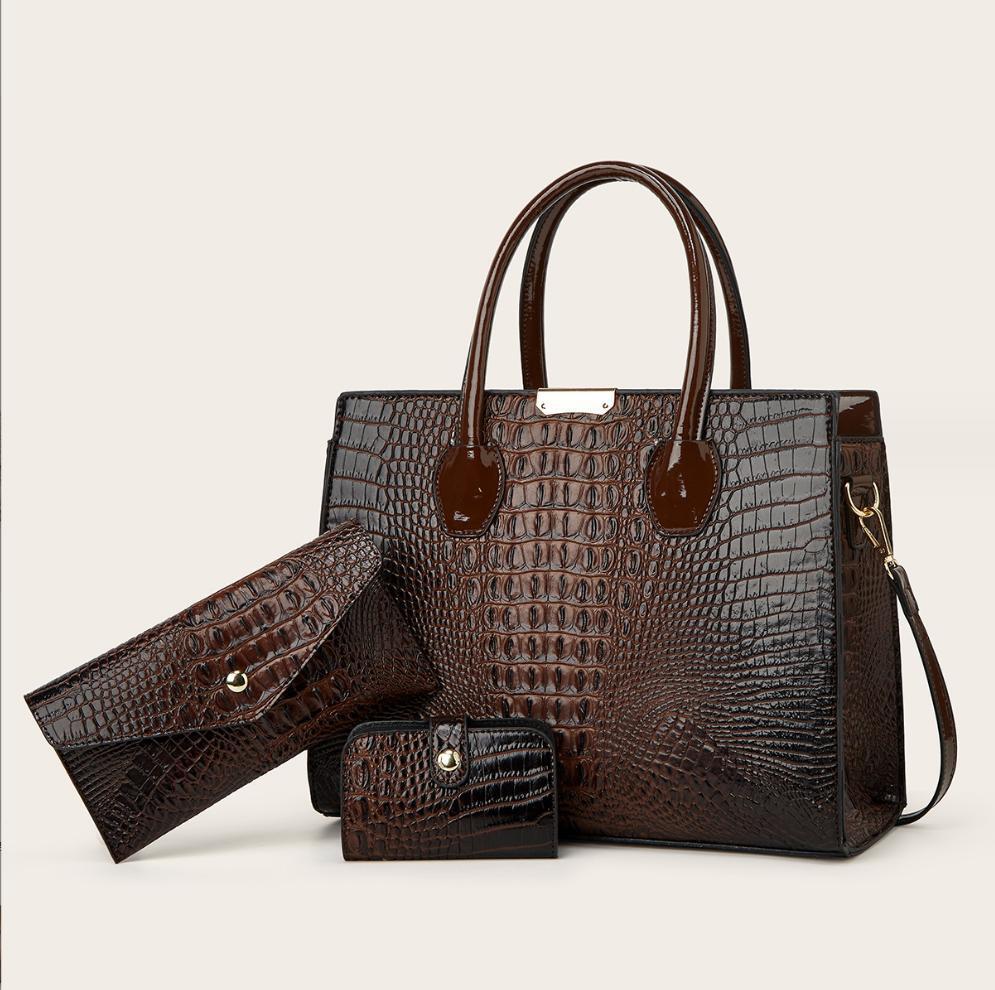 New Fashionable Multi Functional Crocodile Pattern Texture Gradient Designer Three Piece Set Large Capacity Single Shoulder Crossbody Bag