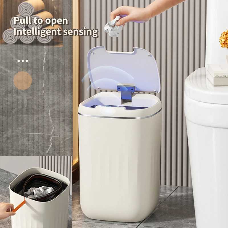 24L Smart Trash Can with UV Light Autatic Sensor Trash Can Smart Garbage for Kitchen Bathroom Toilet Wastebasket with Lid Y250301