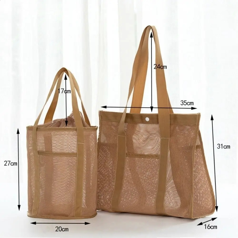 Large-Capacity Mesh Beach Bag Swimming Bag For Children Beach Toy Baskets Portable Travel Storage Wash Bag Quick Dry Tote 250305