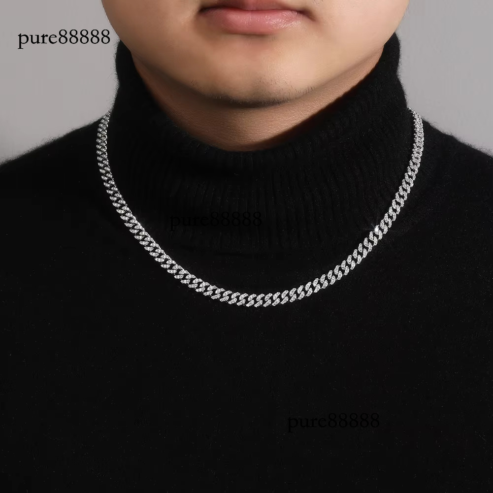 Boutique 6MM Cuban Chain Pure Sier Pyroxene Hiphop Jewelry Men's and Women's Necklace Bracelet Wedding Religion