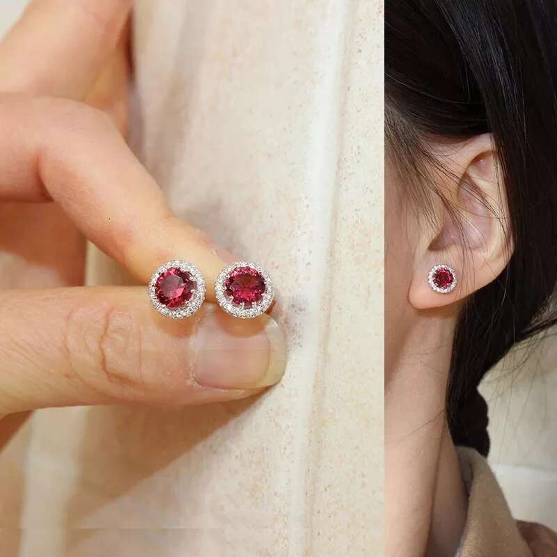 Sterg Sier Trendy Round Crystal Stud Earrings For Women Girls Wedding Engagement Fashion Jewelry