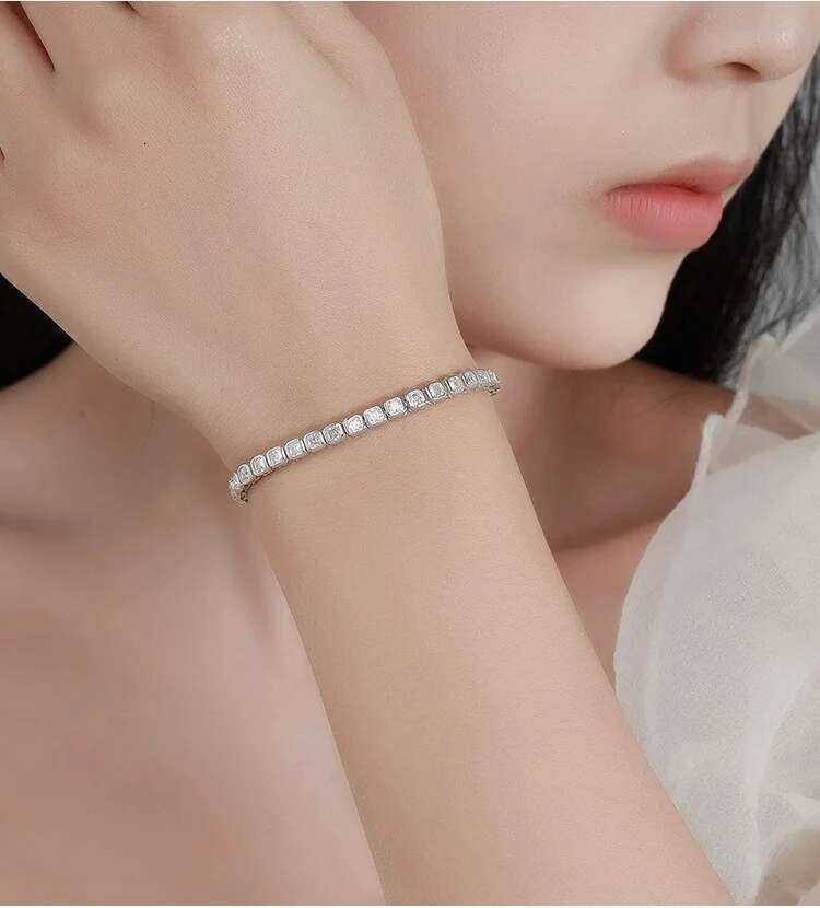 TBCYD 3mm Asscher-Cut Moissanite Sier For Women Tennis Bracelet Classic Sparkle Plated GRA Valentine's Day