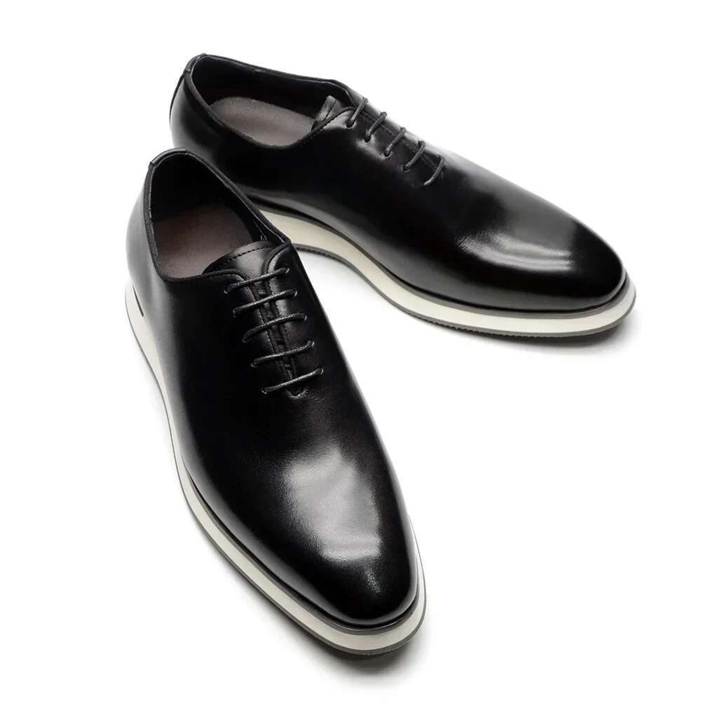 Handmade Genuine Cowhide Leather Casual Oxfords Mens Dress Shoes Whole-Cut Plain Toe Lace-Up Soft Flat Sneakers For Men