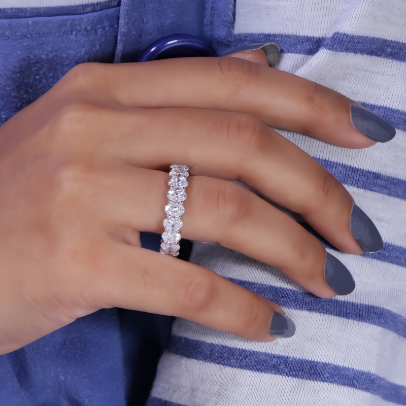 18K White Solid Gold 5.2*3.6mm Oval Cut Full Prong Set Luxuery Stackable Ring For Women Lab Grown Diamond VCD HPHT Women Gold Ring