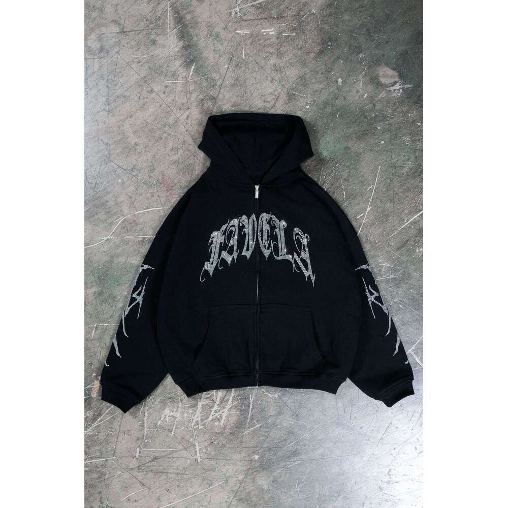 fashion new loose hoodie with cardigan zipper skull letter hot stamping print gift for man