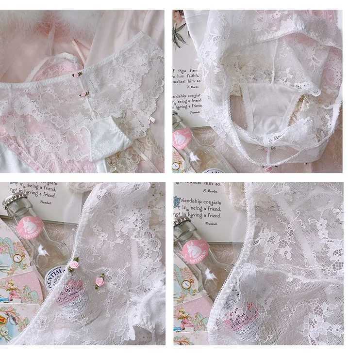 Wriufred Sexy Pure Desire Underwear Set Thin White Lace Underwear and Underpants Set Cute Stainless Steel Ring Girls Bra SetXJ250301