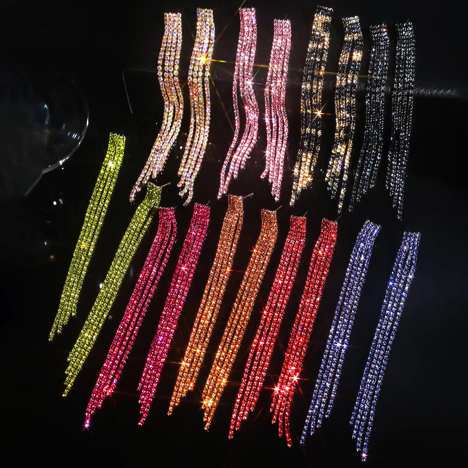 Fashion 12 Colors Crystal Dia Long Tassel Women Rhie Bridal Dangle Earrings for Party Wedding Jewelry