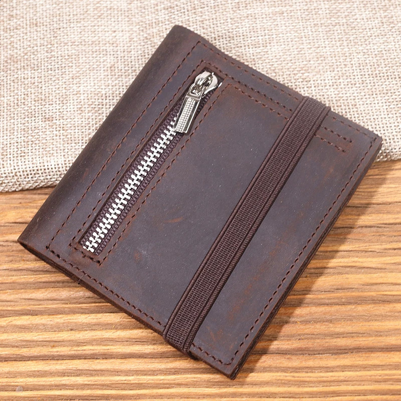 Genuine Leather Wallet For Men Male Vintage Cowhide Short Bifold Small Slim Mens Purse Card Holder With Zipper Coin Pocket 250228