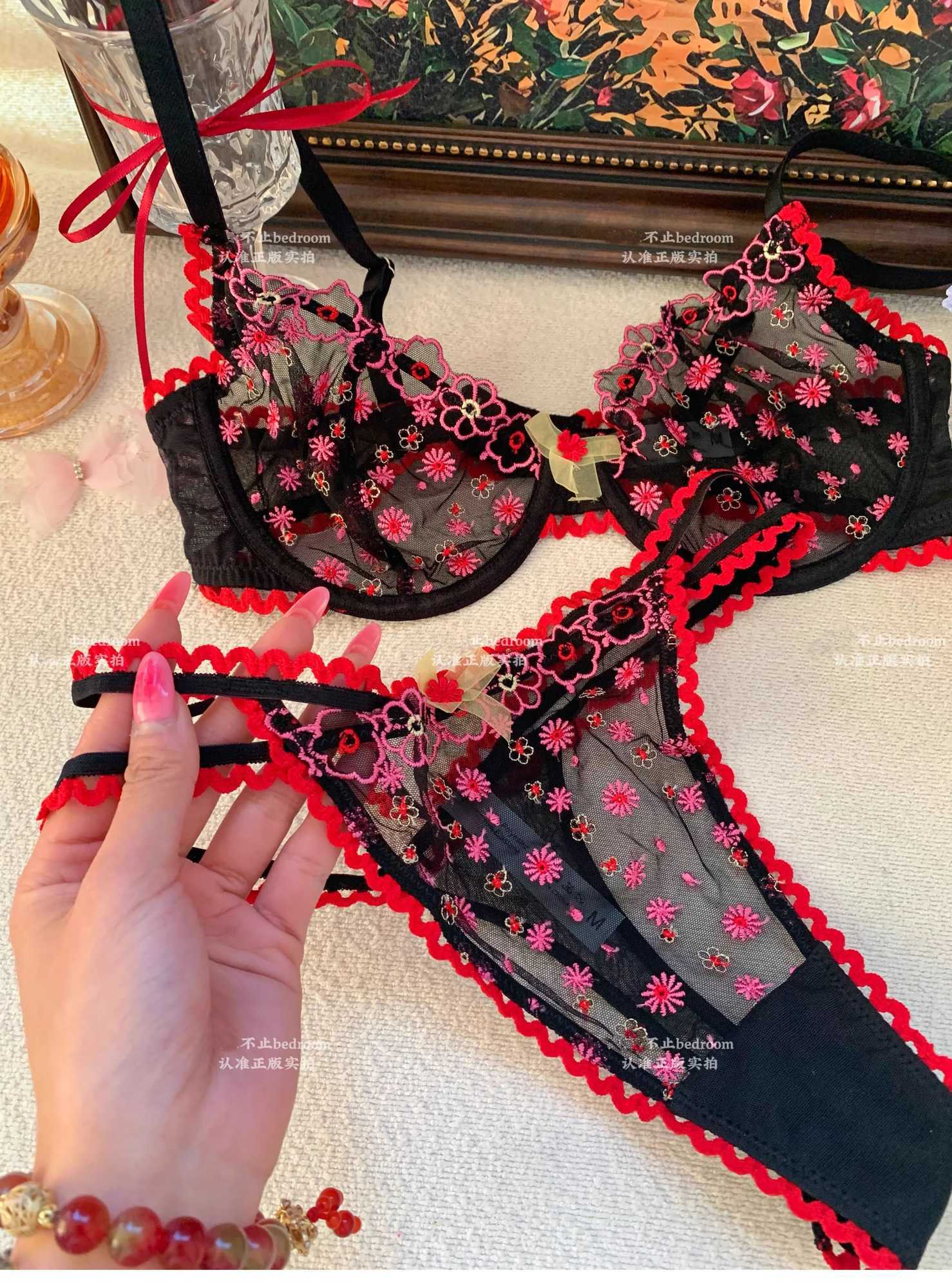Romantic Floral Underwear Women Large Size Embroidery Lace Sexy Bras Pure Desire Bra Lingerie Set for WomenXJ250301