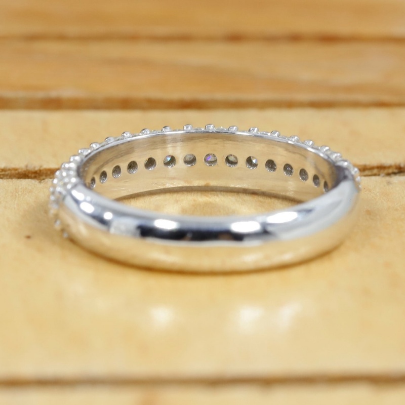 18K White Solid Gold 4mm women half micro pave eternity ring round cut lab diamond womens gold ring anniversary gift for wife in 950 platinum