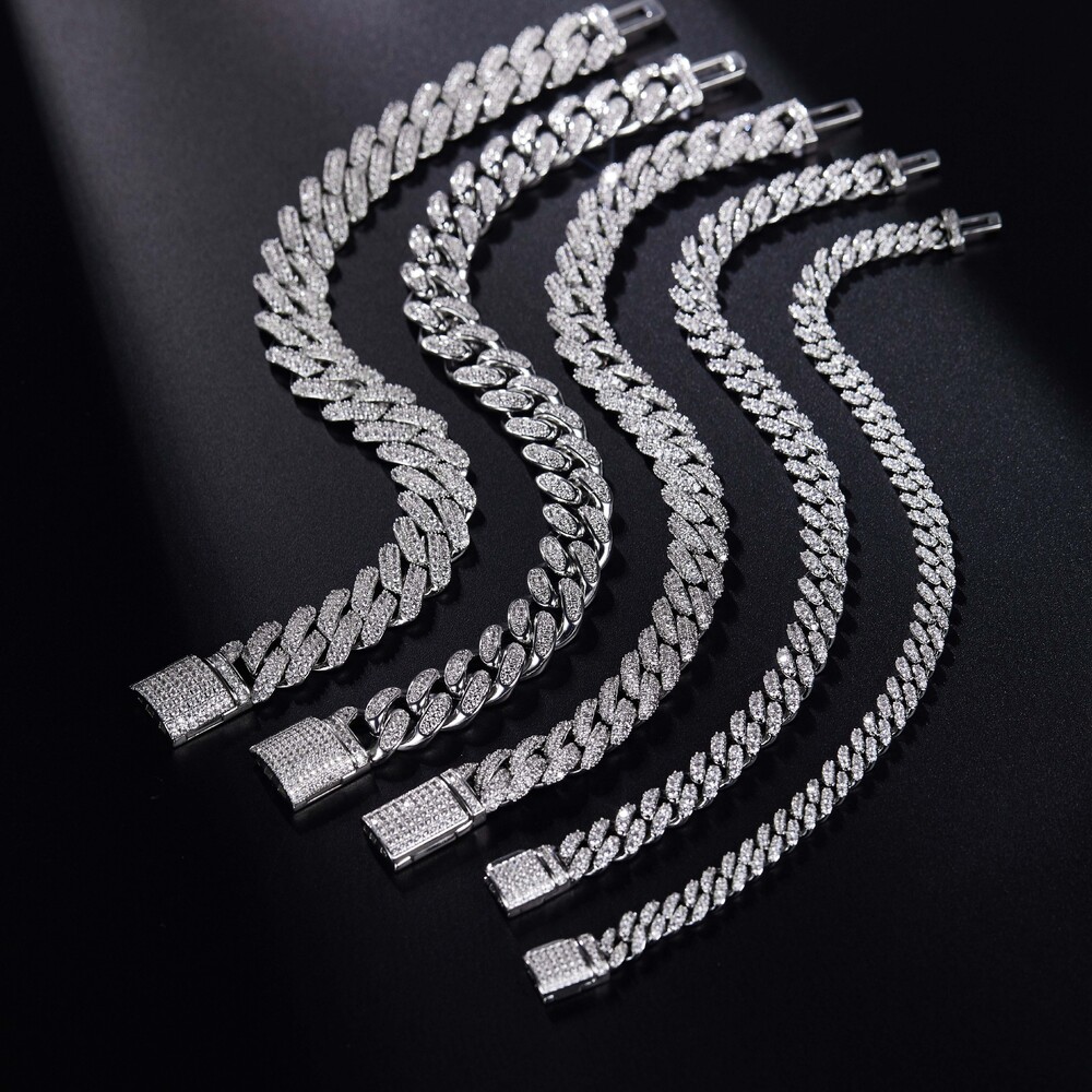 Ready to ship 12mm Moissanite sier Cuban bracelet men's platinum plated ice chain hip-hop gift