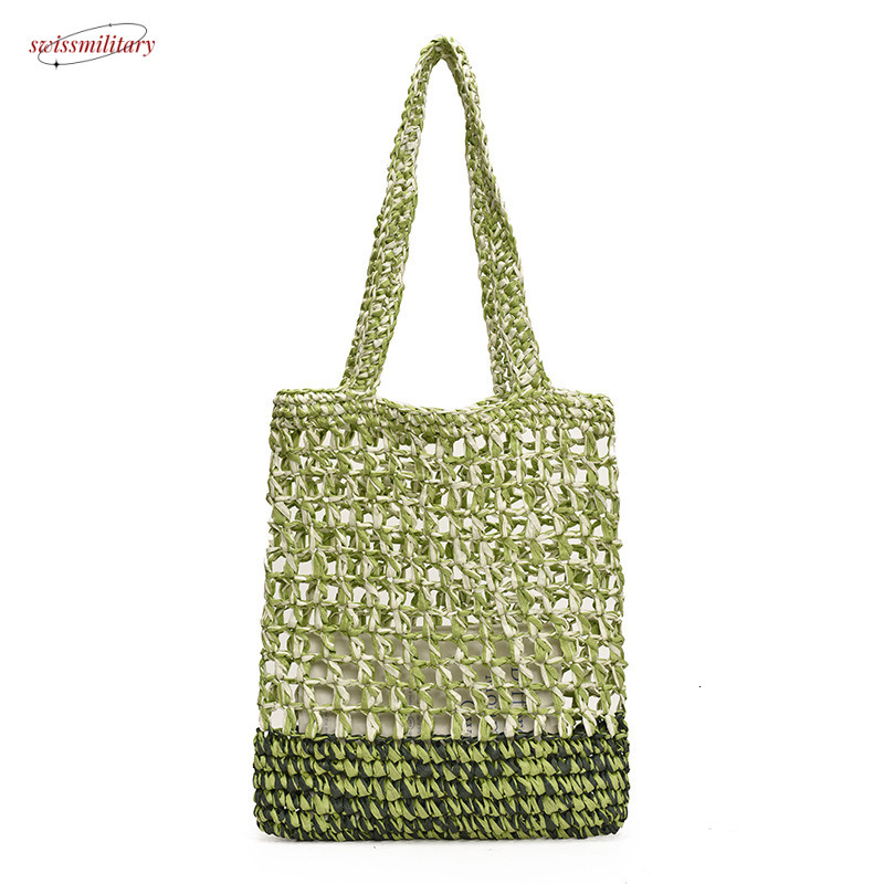 Hand tote for spring and summer shoulder colorful hollowed out grass woven bag, beach vacation bag #swissmilitary