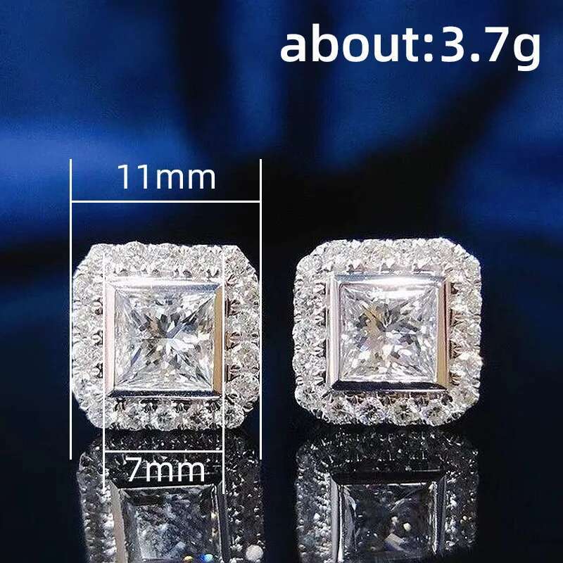 TrendMen Hiphop Rock Square Cubic Copper Zirconia Stud Earrings For Men Boy Sier Color Metal Crystal Earring Party Ear Jewelry