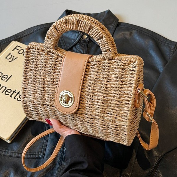 Vacation style grass for women 2025 new summer beach crossbody bag, fashionable commuting hand-held woven bag #swissmilitary