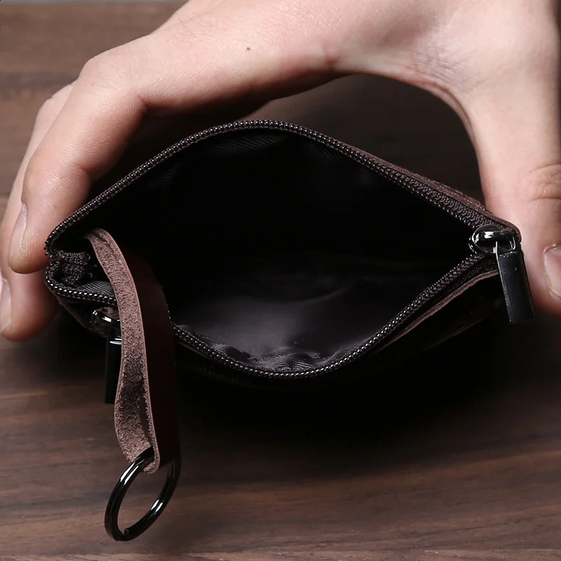 Handmade Genuine Leather Small Wallet Business Card Bag Top Layer Cowhide Simple Zipper Drivers License Bag Bus Card Bag 250228