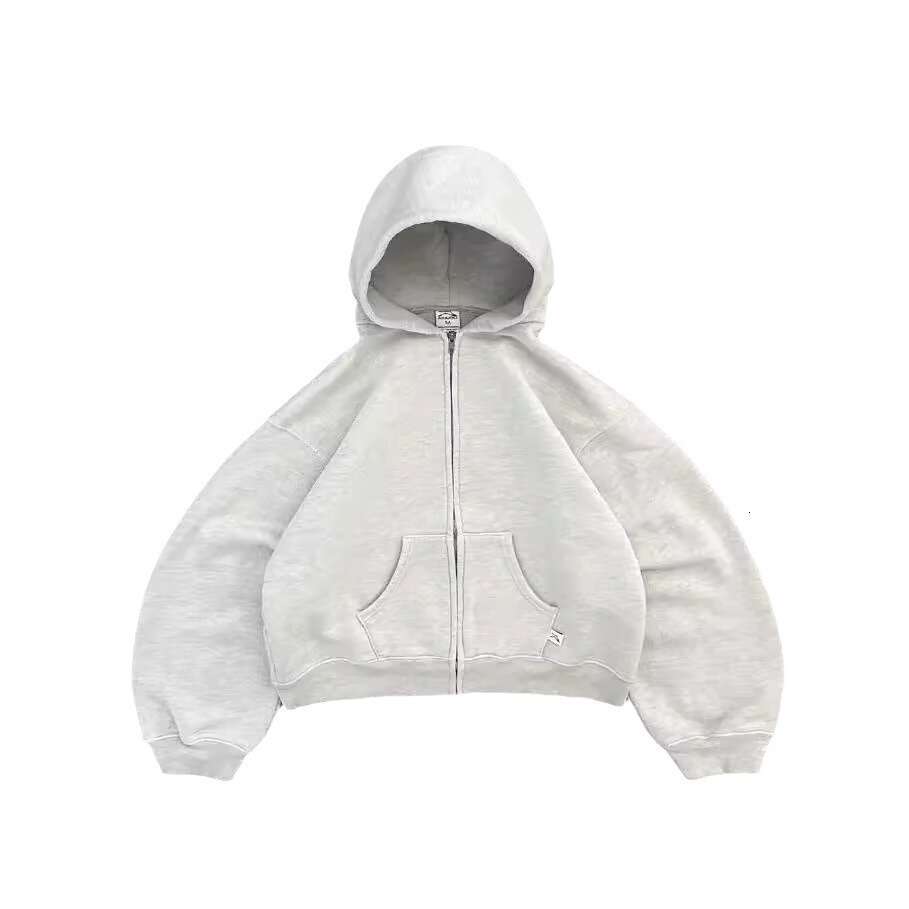 Fashion Loose Hooded Solid Color Zipper Cardigan Sweatshirt Street Trendy Top gift for man