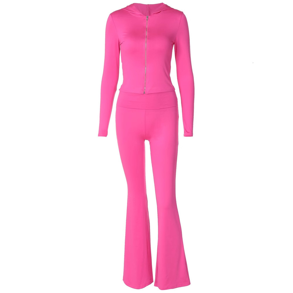 Hot Selling Women's Clothing New Winter New Item Zipper Long Sleeved Hooded Top Trumpet Pants Set