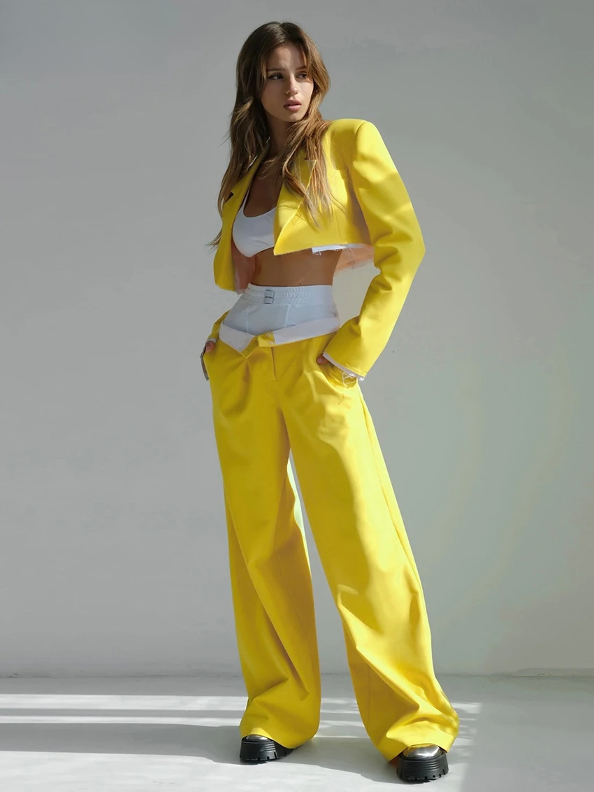 Sexy Loose Green 2 Piece Sets Women Outfit Fashion Long Sleeve Crop Shirt With Low Waist Wide Leg Pants Set Streetwear