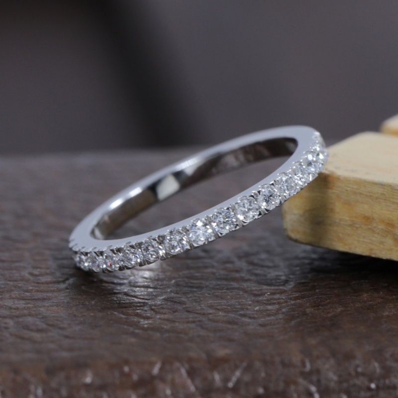 Jewelry 18K White Gold Half Prong Set 1.7MM Lab Diamond Eternity Women Wedding Ring Match Gold Ring Certificat Stackable Ring