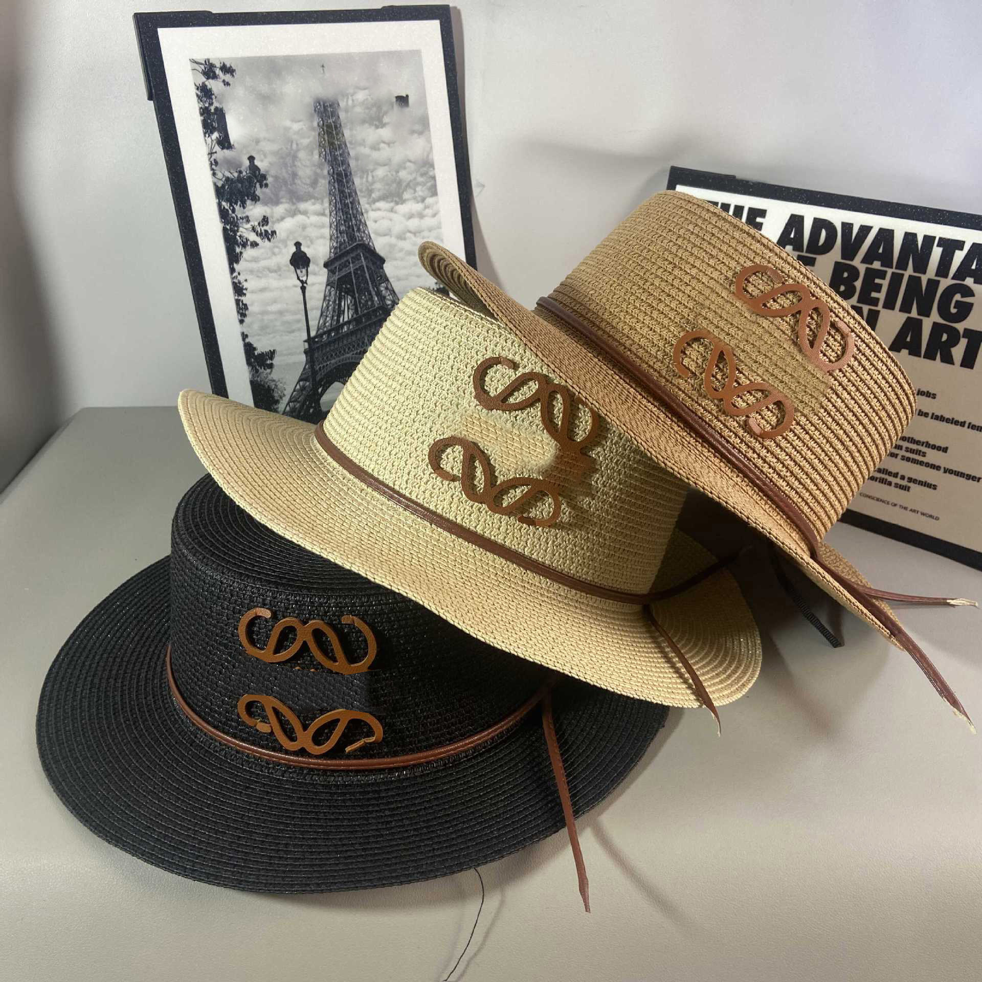 Bucket hats designer cap Women Straw Hat for Summer British Retro Flat wide brim Straw Hat Sunshade fishman outdoor sun protection All match