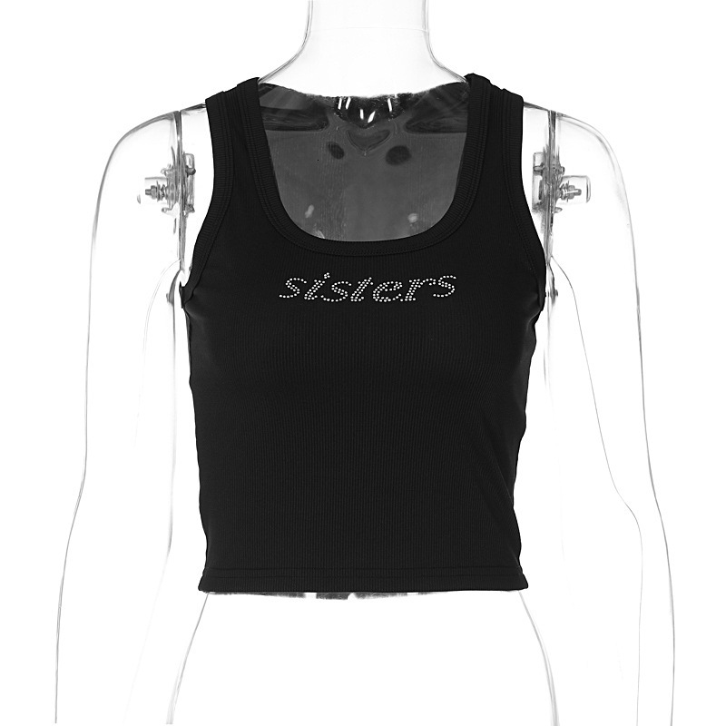 Women's Clothing New Summer New Product Fashion Street Photo Slim Fit Exposed Navel Hot Pressed Diamond Sleeveless Vest
