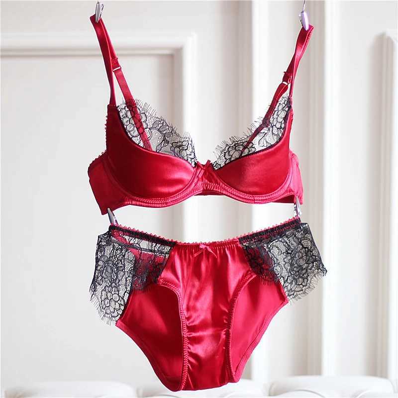 New Lingerie Underwear Bras Lace Cups Thin Set Adjusted Pink Black Red Brassiere Panties For Elegant WomenXJ250301