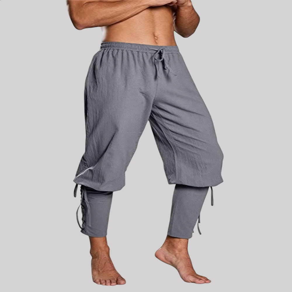 Mens Medieval Pants Pirate Lace Top Renaissance Trouser Retro Viking Mens Brown Black Fancy Dress Party 250228
