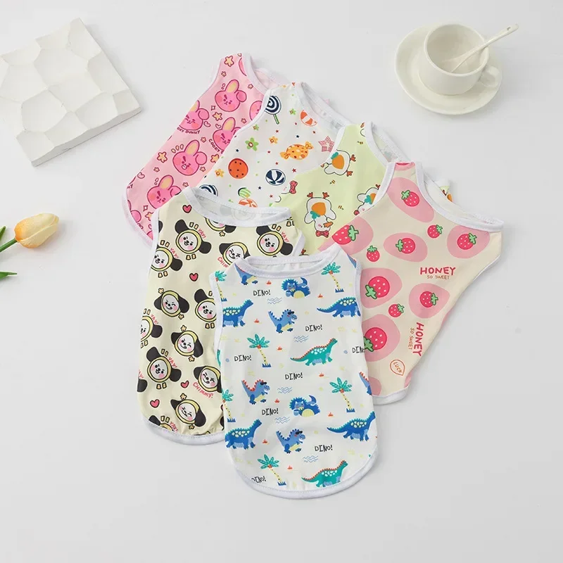 New Pet Dog Cut Cartoon Print Vest Breathable Pet Dog T-shirt Puppy Shirt French Bulldog Chihuahua Small Medium Dog Clothes
