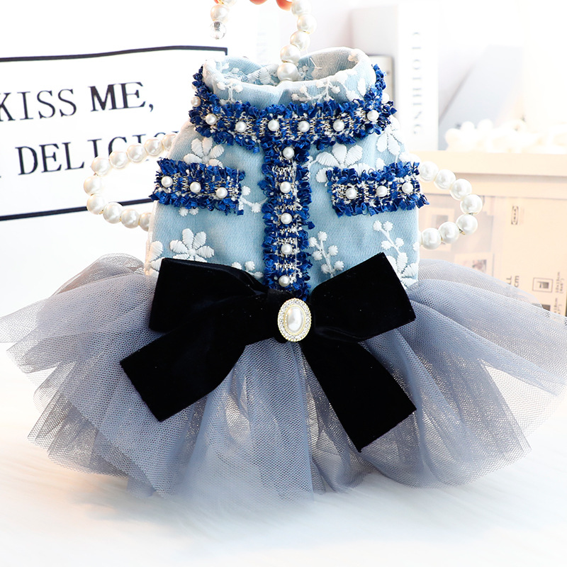 Puppy Wedding Dress for Small Dog Girl Bow Knot Dog Tutu Dress Luxury Cat Embroidered Lace Skirt Pomeranian Yorkie Clothes for Birthday Christmas Part