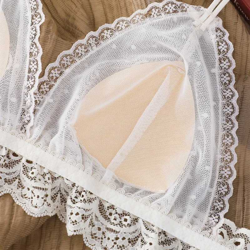 2 Pieces French Ultra Thin Sexy Bra Set Women Bow Lace Flowers Embroidery Underwear Breathable Triangle Cup Lingerie SetXJ250301