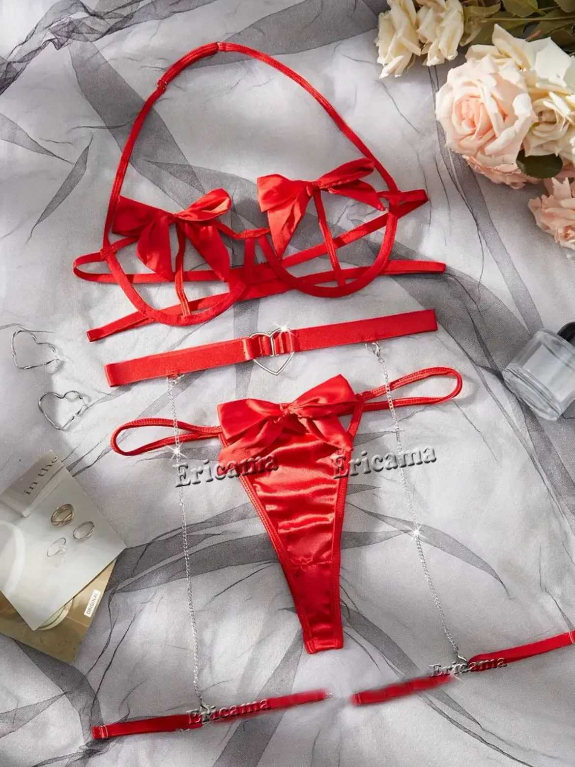 Floral Lace Bra And Panty Garter Lingerie Set With Choker Women Intimates 2024 Bra And Thongs Ladies Bras Underwear SetXJ250301