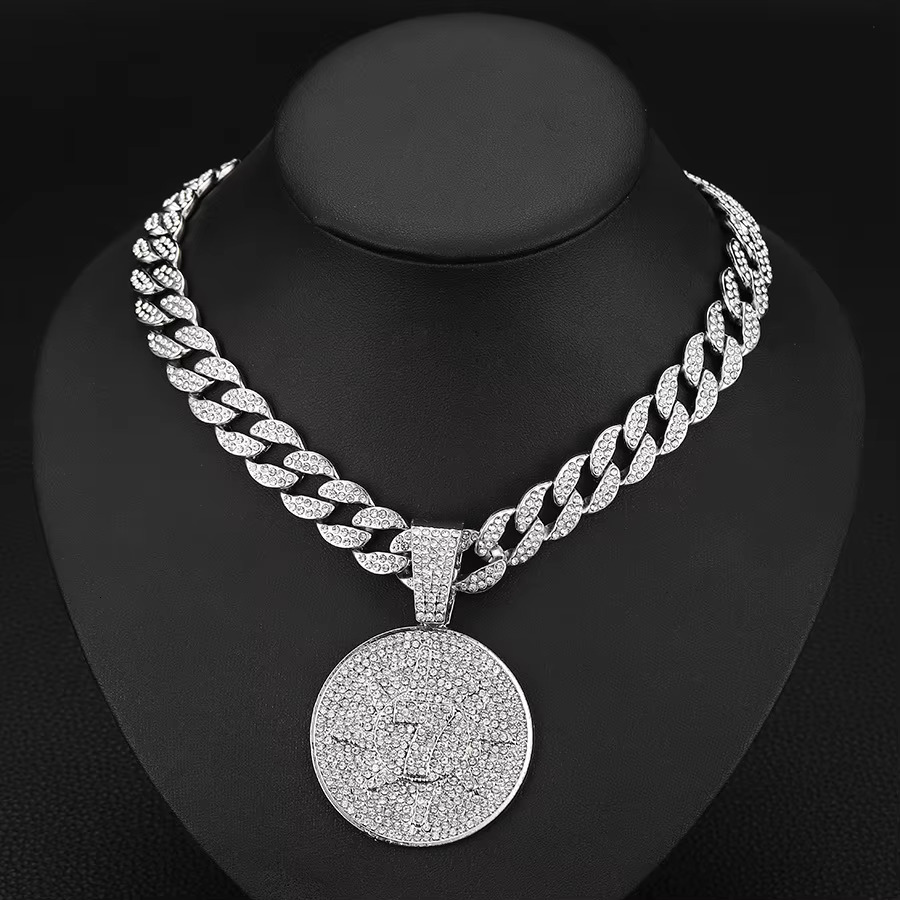 Large Men's Iced Pendant Cuban Chain 20mm Medal Necklace Hip Hop Jewelry
