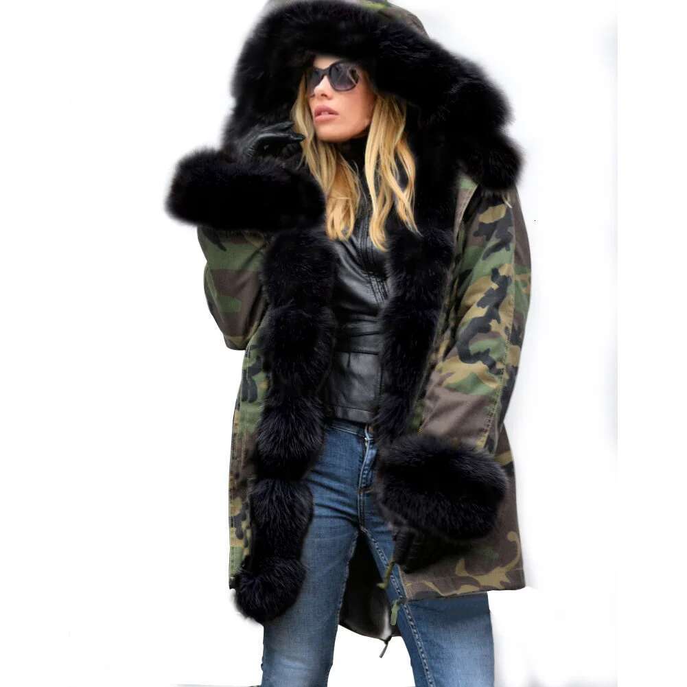 New Women Winter Thick Warm Parka Women's Military Parkas Coats Hooded Collar Woman Faux Fur Veet Jacket