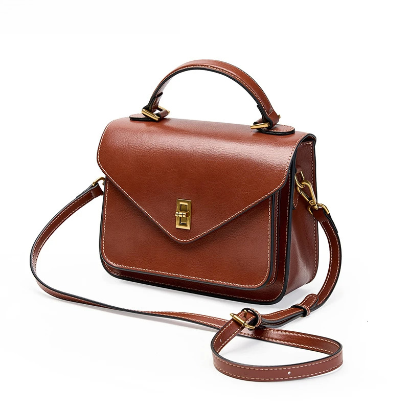 Genuine Leather bags designer handbags High Quality Simple Vintage Fashion Postman Handbags Ladies Shoulder Green Small Bag