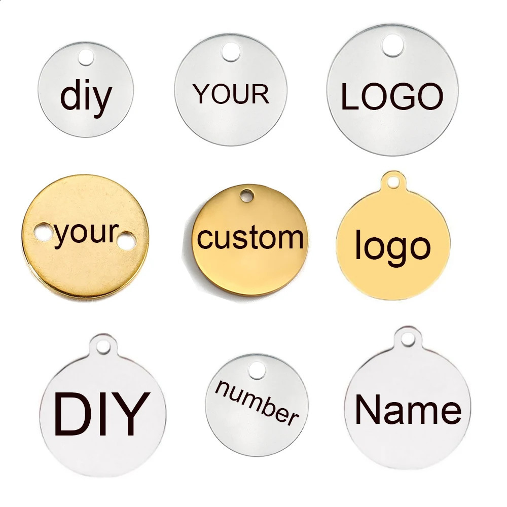 50-200pcs Custom Order Laser Engraved Stainless Steel Charms Personalized Round Custom Round Disc Jewelry Tags 250222