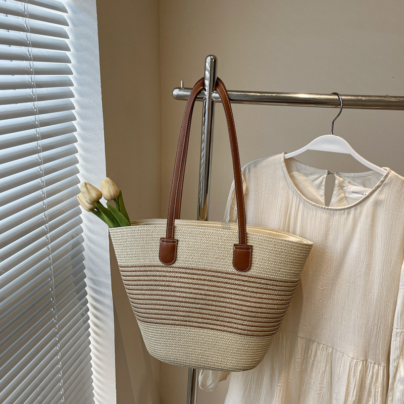Summer beach vacation grass woven for women fashionable commuting shoulder tote bag trend #swissmilitary